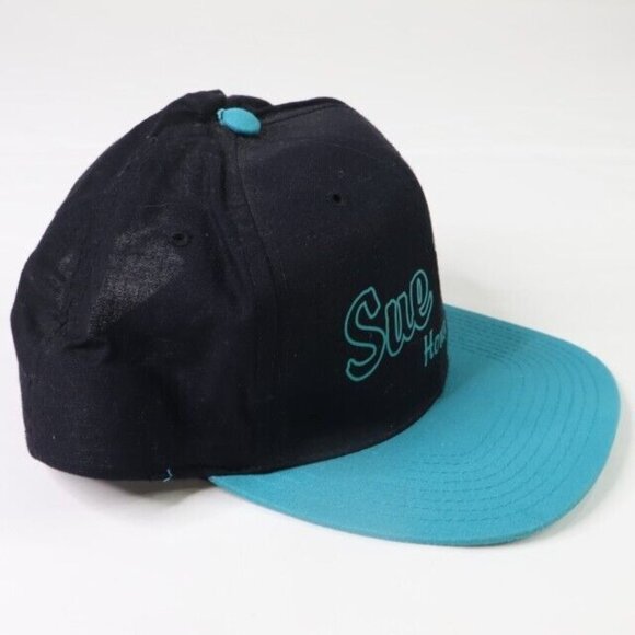 Sue Bee Honey Snap Back Baseball Cap Mens Hat Teal Black - Picture 2 of 11